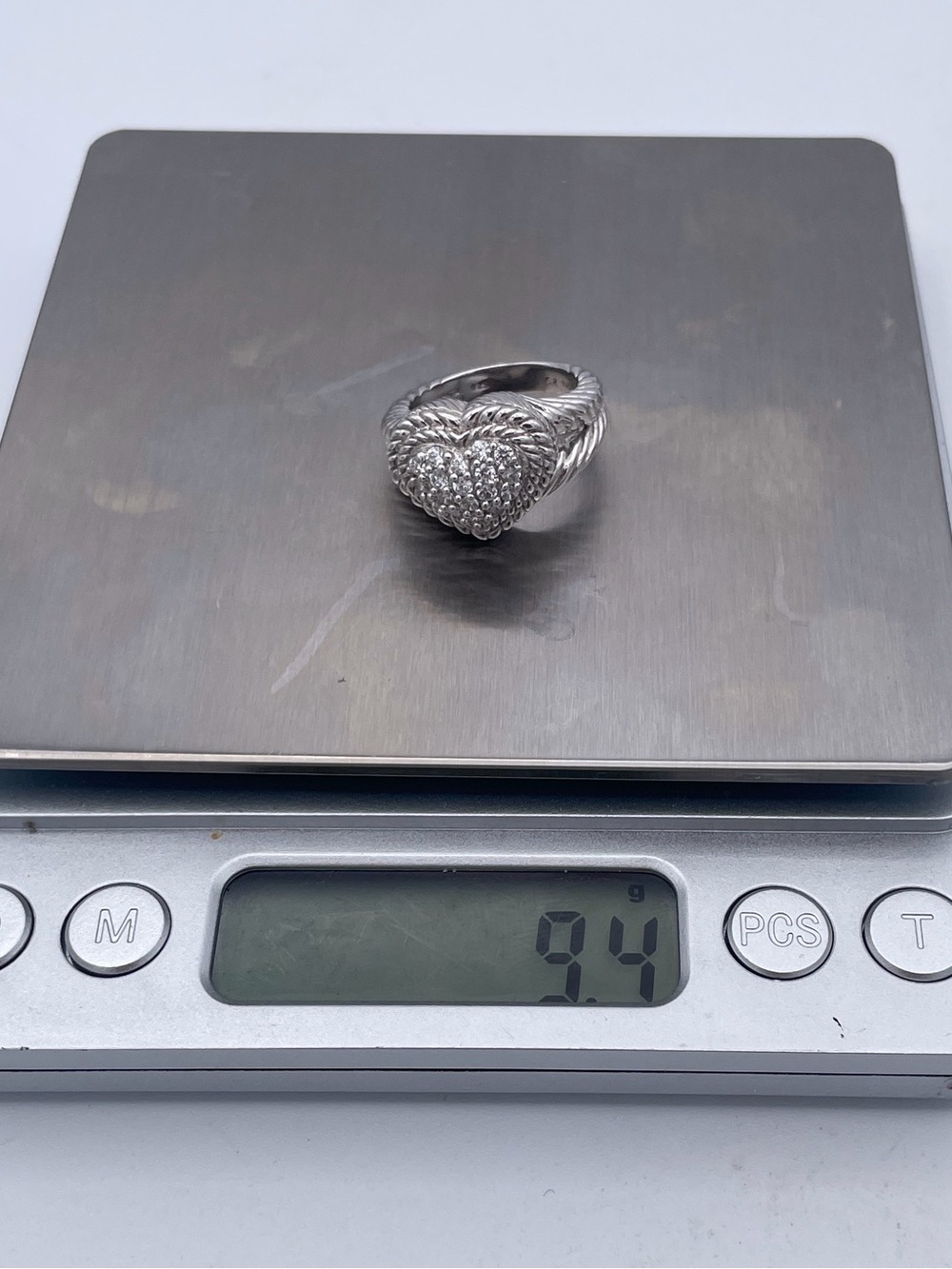 Judith Ripka Sterling Silver 925 CZ Pave Heart Ring Thailand QVC Era Size 7 - Picture 5 of 10